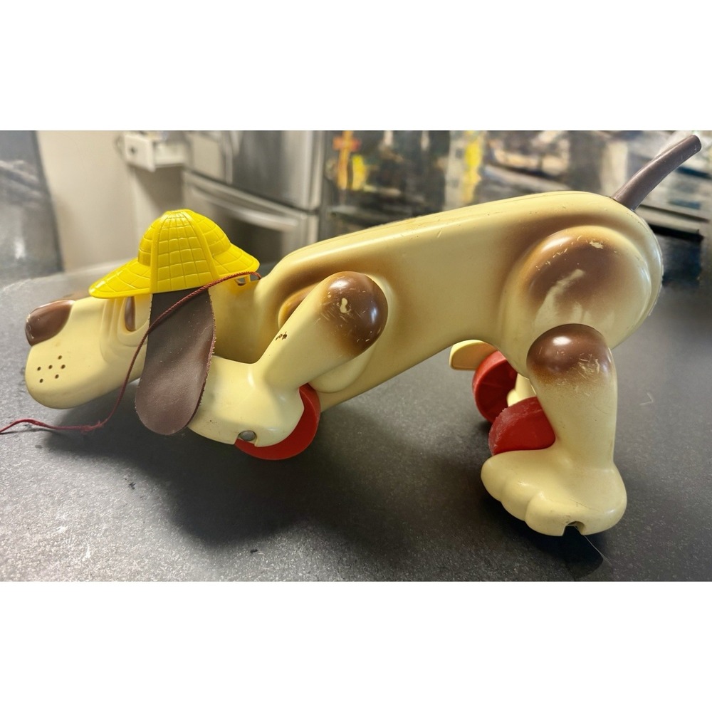 Vintage 1974 Hasbro Romper Room Digger Dog Pull Toy W/Original String-Works